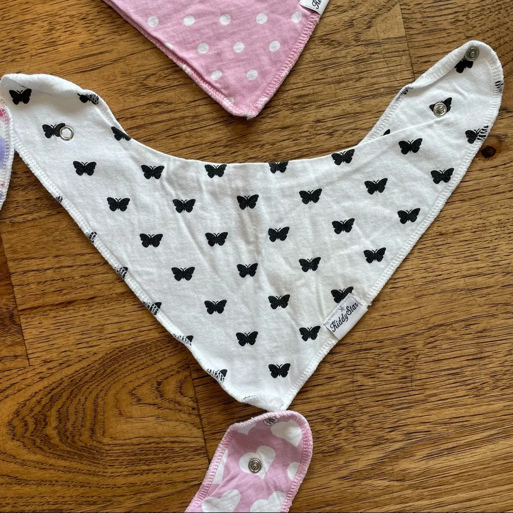 Kiddie Star Baby Girl Bandana Bins 5 Pack Bundle Floral, Hearts, Polka Dot, Pink